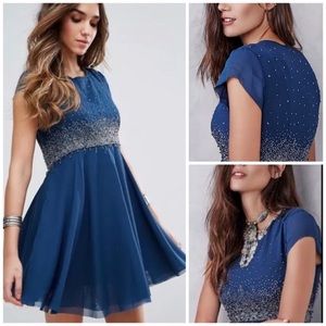NWOT Free People Navy Blue Beaded Babydoll Juniors Dress